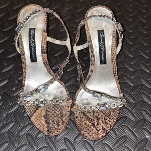 Beverly Feldman Snake Print Embellished Heels gem rhinestone sexy hot glam bling